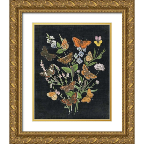 Butterfly Bouquet on Black I Gold Ornate Wood Framed Art Print with Double Matting by Wild Apple Portfolio