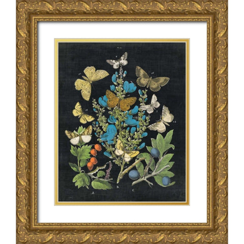 Butterfly Bouquet on Black II Gold Ornate Wood Framed Art Print with Double Matting by Wild Apple Portfolio