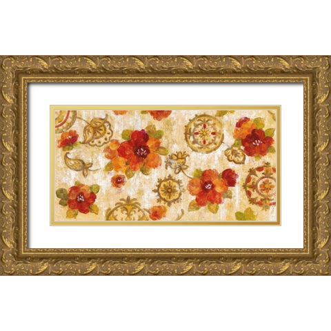Hibiscus and Mandala Gold Ornate Wood Framed Art Print with Double Matting by Vassileva, Silvia