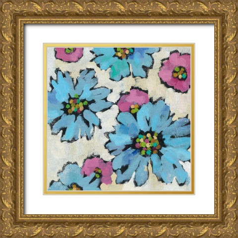 Graphic Pink and Blue Floral II Gold Ornate Wood Framed Art Print with Double Matting by Vassileva, Silvia
