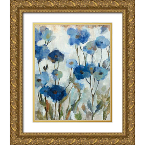 Abstracted Floral in Blue III Gold Ornate Wood Framed Art Print with Double Matting by Vassileva, Silvia
