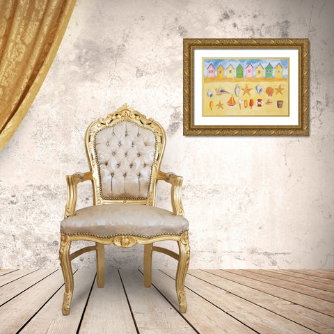 Beach Huts Gold Ornate Wood Framed Art Print with Double Matting by Clark, Michael