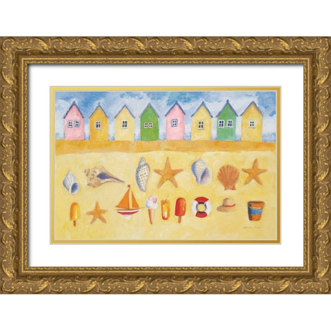 Beach Huts Gold Ornate Wood Framed Art Print with Double Matting by Clark, Michael