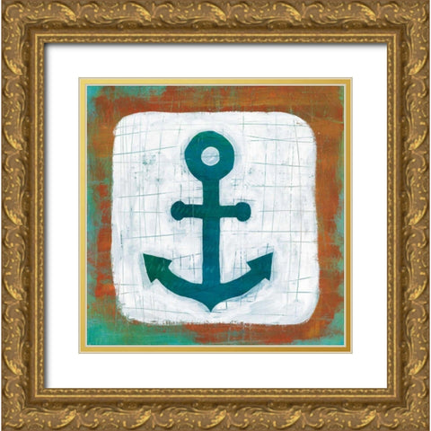 Ahoy III Red Blue Gold Ornate Wood Framed Art Print with Double Matting by Averinos, Melissa