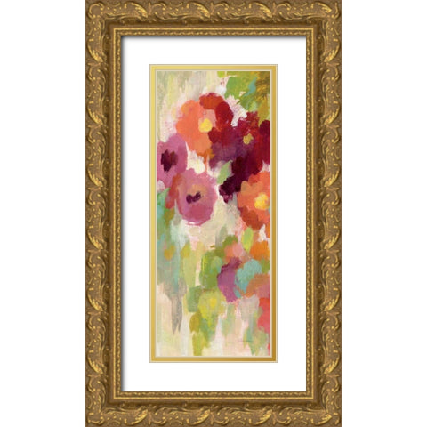 Coral and Emerald Garden I Panel I Gold Ornate Wood Framed Art Print with Double Matting by Vassileva, Silvia