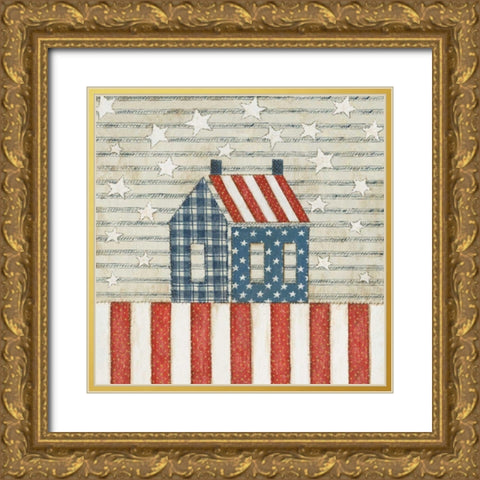 Americana Quilt V Gold Ornate Wood Framed Art Print with Double Matting by Brown, David Carter