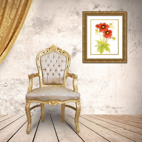 Flores Rojas Green Leaves II Gold Ornate Wood Framed Art Print with Double Matting by Novak, Shirley