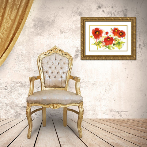 Flores Rojas VI Gold Ornate Wood Framed Art Print with Double Matting by Novak, Shirley