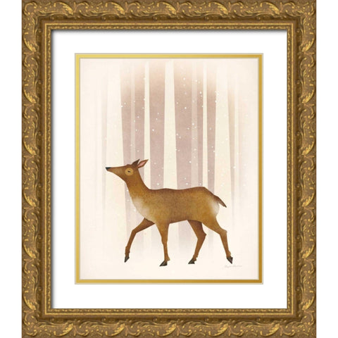 Snowy Doe Gold Ornate Wood Framed Art Print with Double Matting by Fowler, Ryan