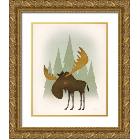 Forest Moose Gold Ornate Wood Framed Art Print with Double Matting by Fowler, Ryan