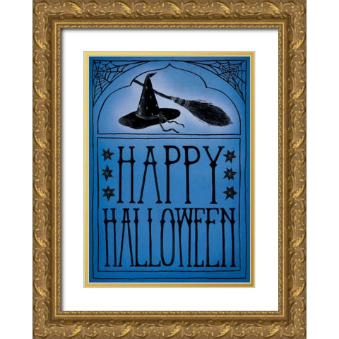 Vintage Halloween Happy Halloween Gold Ornate Wood Framed Art Print with Double Matting by Miller, Sara Zieve