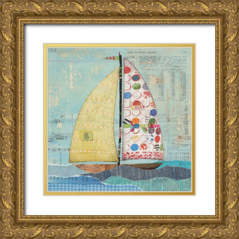 At the Regatta I Sail Sq Gold Ornate Wood Framed Art Print with Double Matting by Prahl, Courtney