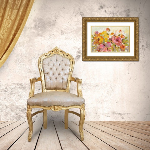 Brushy Peonies Gold Ornate Wood Framed Art Print with Double Matting by Vassileva, Silvia