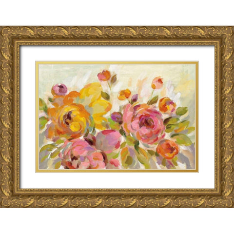 Brushy Peonies Gold Ornate Wood Framed Art Print with Double Matting by Vassileva, Silvia