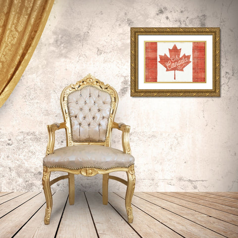 Oh Canada Flag Gold Ornate Wood Framed Art Print with Double Matting by Schlabach, Sue