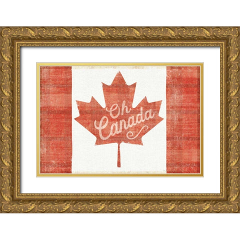 Oh Canada Flag Gold Ornate Wood Framed Art Print with Double Matting by Schlabach, Sue