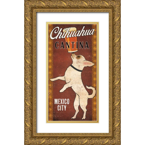 White Chihuahua on Red Gold Ornate Wood Framed Art Print with Double Matting by Fowler, Ryan