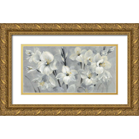 Flowers on Gray Gold Ornate Wood Framed Art Print with Double Matting by Vassileva, Silvia