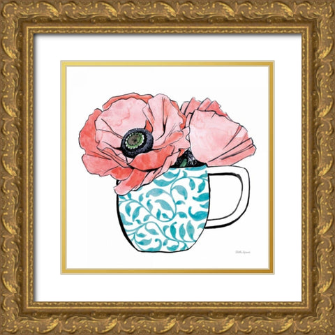 Floral Teacups II Gold Ornate Wood Framed Art Print with Double Matting by Grove, Beth