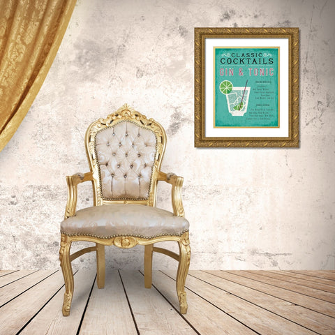 Classic Cocktail Gin and Tonic Gold Ornate Wood Framed Art Print with Double Matting by Mullan, Michael