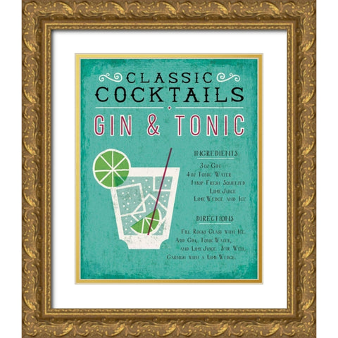 Classic Cocktail Gin and Tonic Gold Ornate Wood Framed Art Print with Double Matting by Mullan, Michael