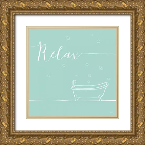 Underline Bath V Teal Gold Ornate Wood Framed Art Print with Double Matting by Charron, Veronique