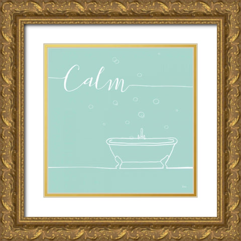 Underline Bath VI Teal Gold Ornate Wood Framed Art Print with Double Matting by Charron, Veronique