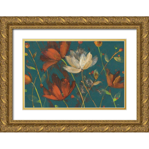 Moonlight Garden I Spice on Teal Gold Ornate Wood Framed Art Print with Double Matting by Hristova, Albena