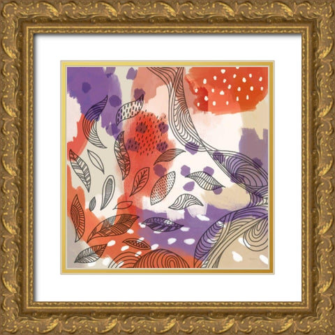 Bright Life III Red Yellow Line Crop Gold Ornate Wood Framed Art Print with Double Matting by Urban, Mary