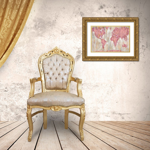 Blushing World Map v2 Crop Gold Ornate Wood Framed Art Print with Double Matting by Vassileva, Silvia
