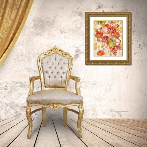 Red and Orange Brocade II Gold Ornate Wood Framed Art Print with Double Matting by Vassileva, Silvia