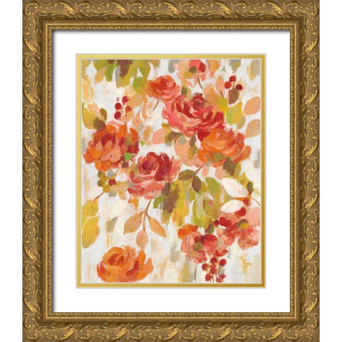 Red and Orange Brocade II Gold Ornate Wood Framed Art Print with Double Matting by Vassileva, Silvia