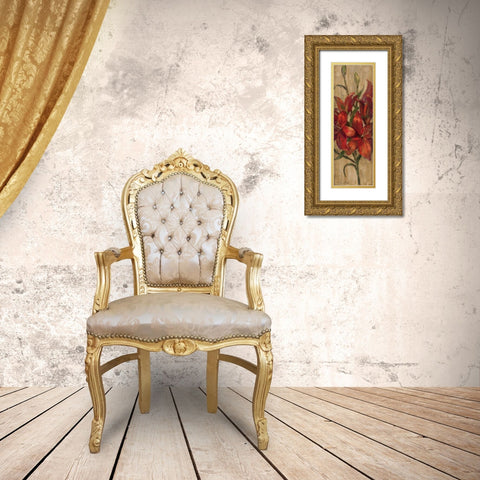 Vivid Red Lily on Gold Gold Ornate Wood Framed Art Print with Double Matting by Vassileva, Silvia