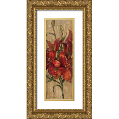 Vivid Red Lily on Gold Gold Ornate Wood Framed Art Print with Double Matting by Vassileva, Silvia