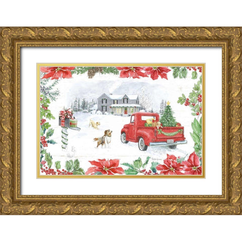 Farmhouse Holidays II Gold Ornate Wood Framed Art Print with Double Matting by Grove, Beth
