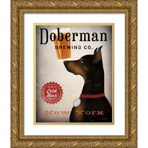Doberman Brewing Company NY Gold Ornate Wood Framed Art Print with Double Matting by Fowler, Ryan