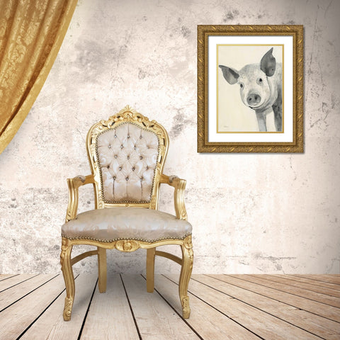 Oink Gold Ornate Wood Framed Art Print with Double Matting by Hristova, Albena