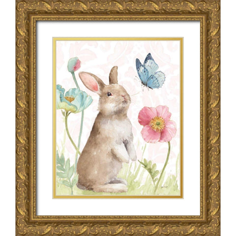 Spring Softies Bunnies II Pink Gold Ornate Wood Framed Art Print with Double Matting by Audit, Lisa
