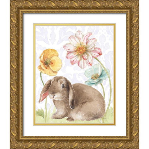 Spring Softies Bunnies III Purple Gold Ornate Wood Framed Art Print with Double Matting by Audit, Lisa