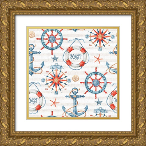 Nautical Life Step 01A Gold Ornate Wood Framed Art Print with Double Matting by Audit, Lisa