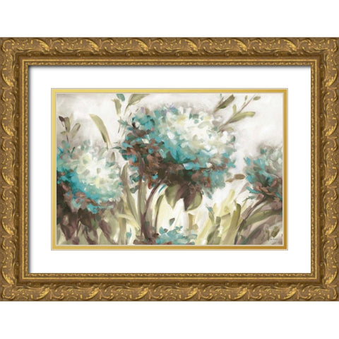 Hydrangea Field Neutral Gold Ornate Wood Framed Art Print with Double Matting by Audit, Lisa