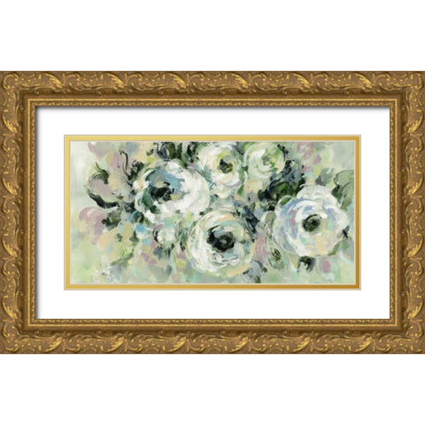 Sage and Lavender Peonies Gold Ornate Wood Framed Art Print with Double Matting by Vassileva, Silvia