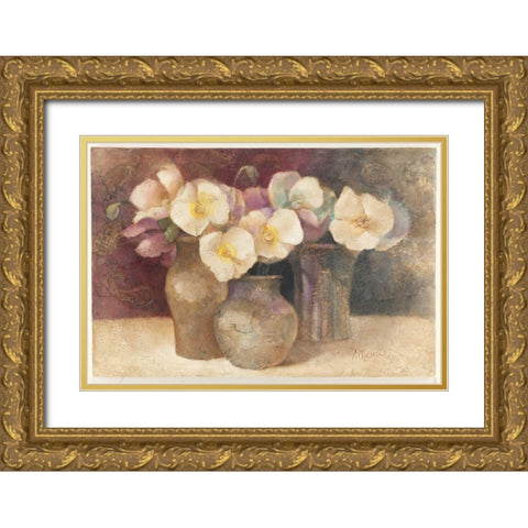 Poppies on Plum Gold Ornate Wood Framed Art Print with Double Matting by Hristova, Albena
