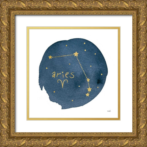Horoscope Aries Gold Ornate Wood Framed Art Print with Double Matting by Hershey, Moira