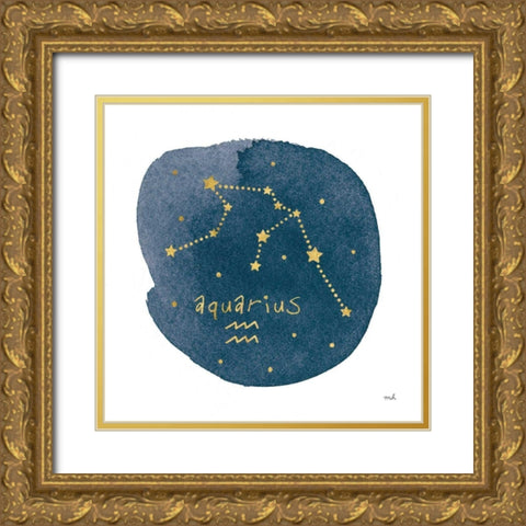 Horoscope Aquarius Gold Ornate Wood Framed Art Print with Double Matting by Hershey, Moira