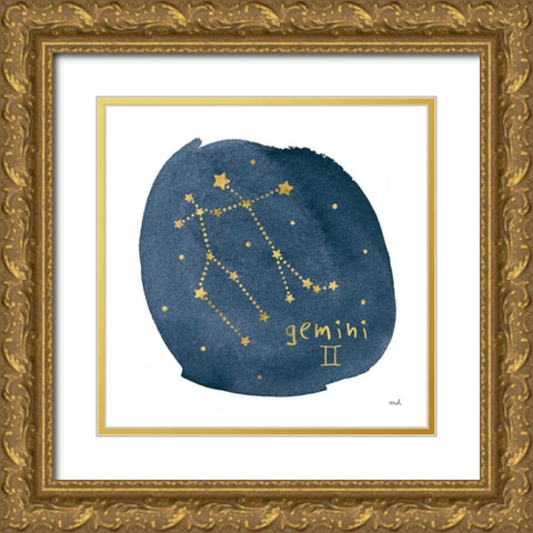 Horoscope Gemini Gold Ornate Wood Framed Art Print with Double Matting by Hershey, Moira