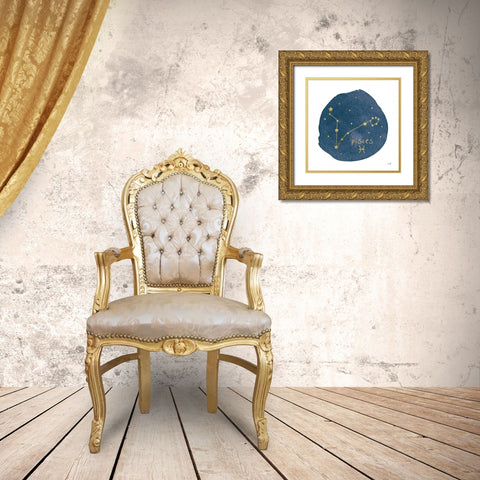 Horoscope Pisces Gold Ornate Wood Framed Art Print with Double Matting by Hershey, Moira