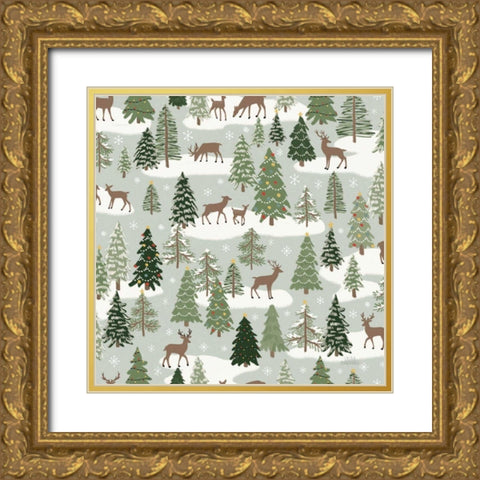 Christmas Village Pattern XI Gold Ornate Wood Framed Art Print with Double Matting by Marshall, Laura