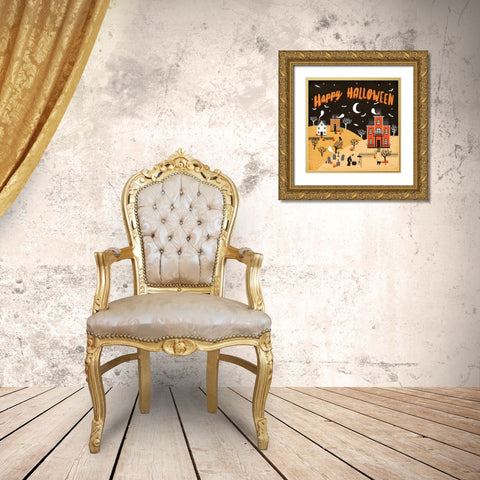 Spooky Village IV Happy Halloween Gold Ornate Wood Framed Art Print with Double Matting by Marshall, Laura