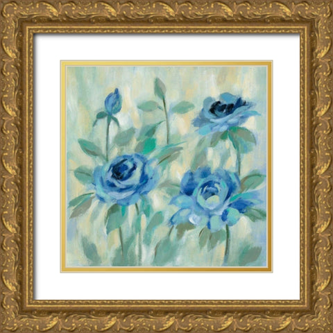 Brushy Blue Flowers II Gold Ornate Wood Framed Art Print with Double Matting by Vassileva, Silvia